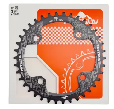 Звезда велосипедная Motsuv, NARROW/WIDE, 104BCD, 38T, AL7075, черный, ZTB21028