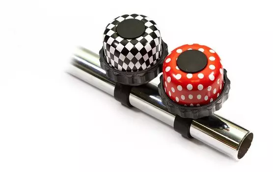 Звонок TRIX механический, шестерёнка, d 48мм, алюминий-пластик, горошек бело-красно-черный, BL-TX-5-36-WHR