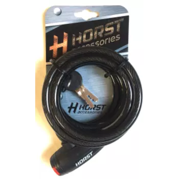Замок велосипедный HORST, 10х1800 мм, тросовый, на ключ, с защитой, черный, 09-100167