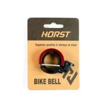 Звонок велосипедный HORST вертикальный, D=37мм, на руль 22,2мм, алюминий/пластик, красный анодир. на блистере, 00-170702