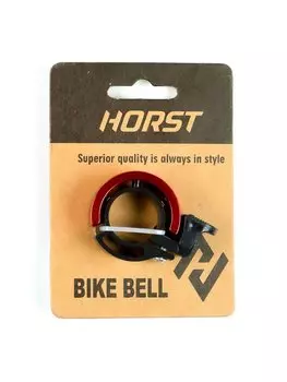 Звонок велосипедный HORST вертикальный, D=37мм, на руль 22,2мм, алюминий/пластик, красный анодир. на блистере, 00-170702