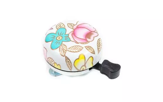 Звонок велосипедный NUVO, механический, сталь, 55мм, бело-золотисто-розовый, цветы, NH-B613SS-T17