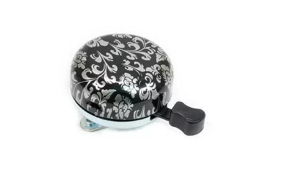 Звонок велосипедный NUVO, механический, сталь, 55мм, черно-серебристый, цветы, NH-B613SS-T19