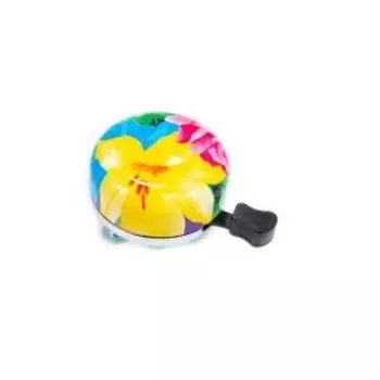 Звонок велосипедный NUVO, механический, сталь, 55мм, розово-зелено-голубой, цветы, NH-B613SS-T18