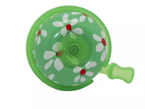 Звонок велосипедный TBS FY-034A-F3, диаметр 60мм, алюминий/пластик, цветы на зелёном фоне