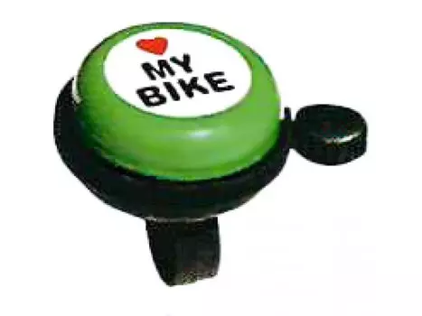 Звонок велосипедный TBS"I LOVE MY BIKE" зелёный, сталь/пластик, BELL-03E