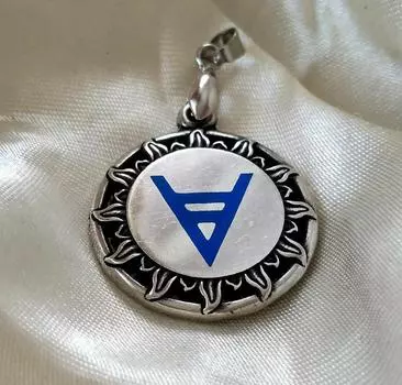 Оберег "Символ Велеса" большой, с синей эмалью
