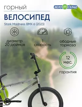 Экстремальный велосипед Stark Madness BMX 6, год 2023, цвет Серебристый, ростовка 21