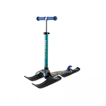 Самокат Maxiscoo Baby Динозавры (с лыжами), цвет Синий