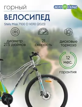 Женский велосипед Stels Miss 7100 D V010, год 2023, цвет Серебристый, ростовка 15