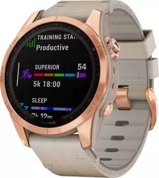 Часы Garmin Fenix 7S Sapphire Solar титан розовый с кожаным ремешком