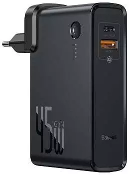 Сетевое ЗУ быстрое QC 3.0 с внешним аккумулятором 10000мАч Baseus Power Station 2 in 1 - черное