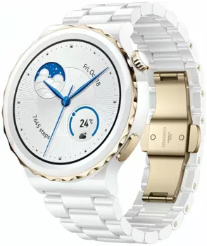 Смарт-часы Huawei Watch GT 3 Pro 41 mm белая керамика с золотым безелем с керамическим ремешком