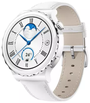 Смарт-часы Huawei Watch GT 3 Pro 43 mm (FRG-B19) белая керамика с серебряным безелем с кожаным ремешком