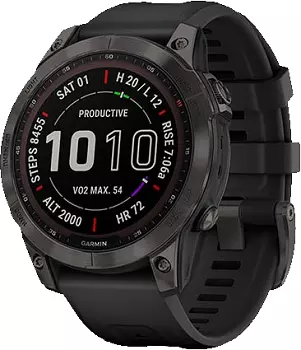 Умные часы Garmin Fenix 7 Sapphire Solar титановый серый DLC с черным ремешком