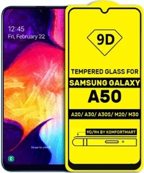 Защитное стекло для Samsung Galaxy A30/A50/А31/M21/M31/Xi Note8 полноэкранное 9D черное в техпаке
