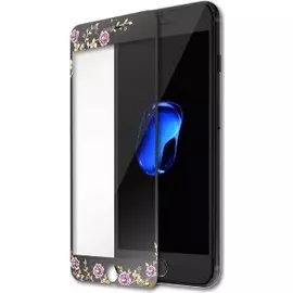 Защитное стекло с Swarovski для iPhone 7 Plus/8 Plus Kavaro Flower черное