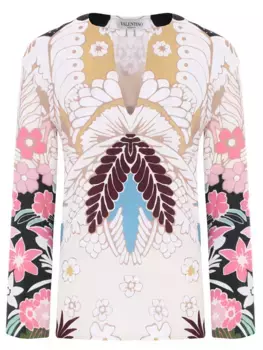Блуза шелковая с принтом VALENTINO