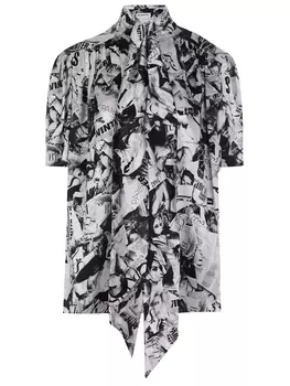 Блуза шелковая с принтом BALENCIAGA