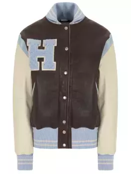 Бомбер из овчины и кожи