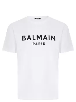 Футболка хлопковая с принтом BALMAIN