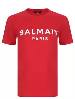 Футболка хлопковая с принтом BALMAIN