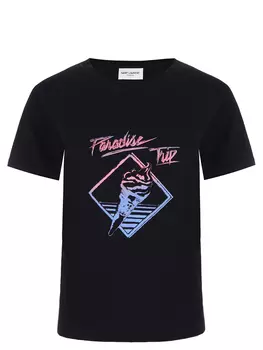 Футболка хлопковая с принтом SAINT LAURENT