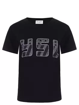 Футболка хлопковая с принтом SAINT LAURENT