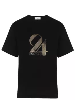 Футболка хлопковая с принтом SAINT LAURENT