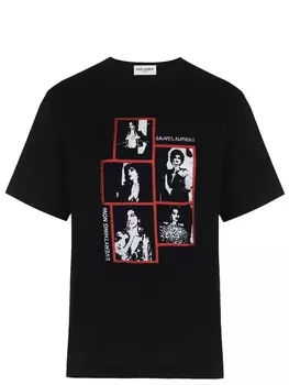 Футболка хлопковая с принтом SAINT LAURENT