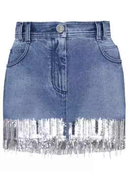 Юбка c серебристой бахромой