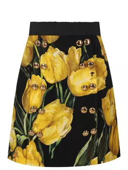 Юбка шерстяная с принтом DOLCE & GABBANA