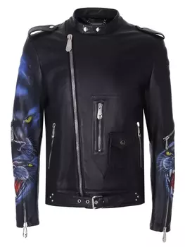 Куртка кожаная с принтом PHILIPP PLEIN