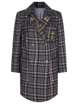 Пальто двубортное в клетку VUALL