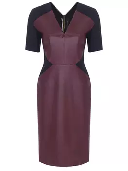 Платье-футляр с кожаными вставками