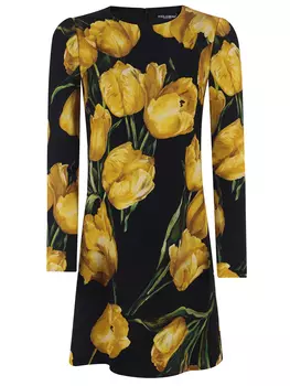 Платье шерстяное с принтом DOLCE & GABBANA