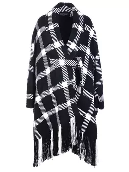 Пончо в клетку с бахромой