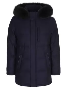 Пуховик шерстяной с меховой отделкой