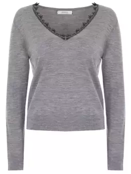 Шерстяной пуловер с кружевом