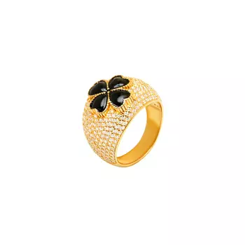 Кольцo Crystal Clover Signet Ring - Gold
