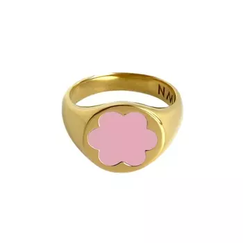 Кольцо-печатка Gold Forget-Me-Not Ring – Pink