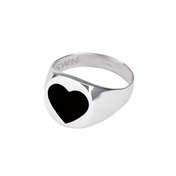 Кольцо-печатка Silver Black Heart Ring