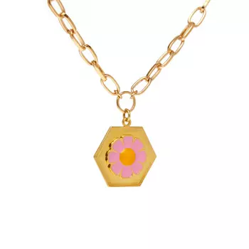Колье Gold Pink Daisy Necklace