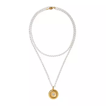 Колье Silver Chain Necklace Whith A Gold Crystal Charm
