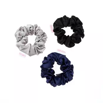 Набор резинок Big Silk Hair Scrunchies – Blue, Gray & Black