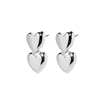 Серьги Double Heart Earrings - Silver