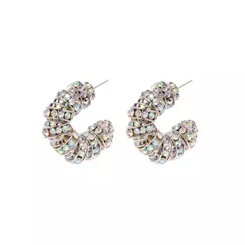 Серьги Fat Diamond Hoops - Silver