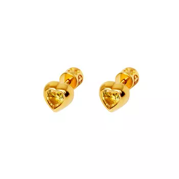 Серьги Gold Heart With Gem Earrings - Yellow