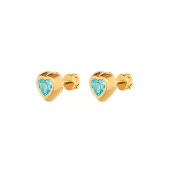 Серьги Gold Heart With Gem Earrings - Blue