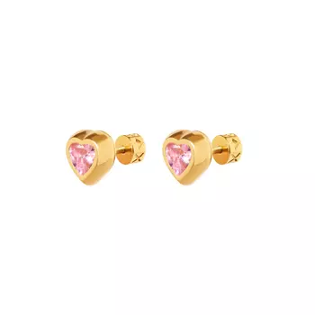 Серьги Gold Heart With Gem Earrings - Pink
